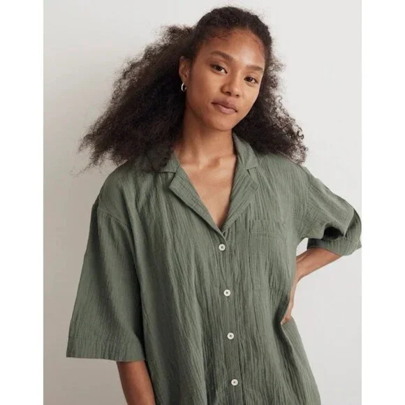 Madewell Lightspun Green Cover-Up Maxi Shirt Dress M Gauze Pool Beach Travel - Picture 3 of 10